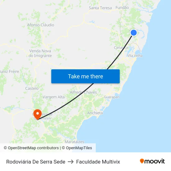 Rodoviária De Serra Sede to Faculdade Multivix map