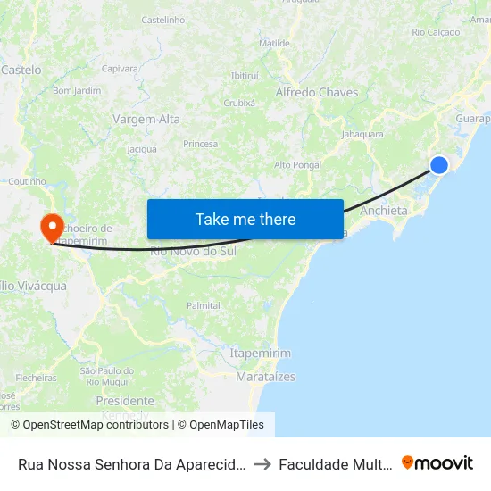 Rua Nossa Senhora Da Aparecida, 37 to Faculdade Multivix map