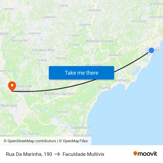 Rua Da Marinha, 190 to Faculdade Multivix map