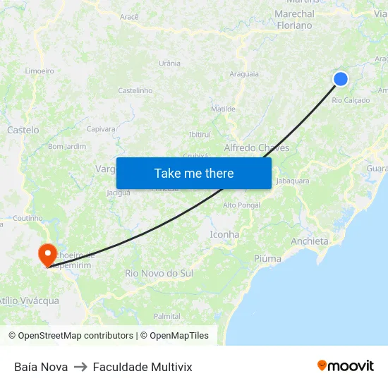 Baía Nova to Faculdade Multivix map