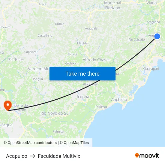 Acapulco to Faculdade Multivix map