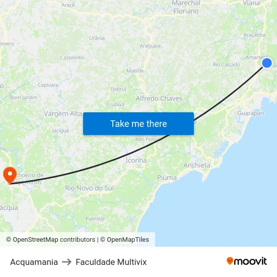 Acquamania to Faculdade Multivix map