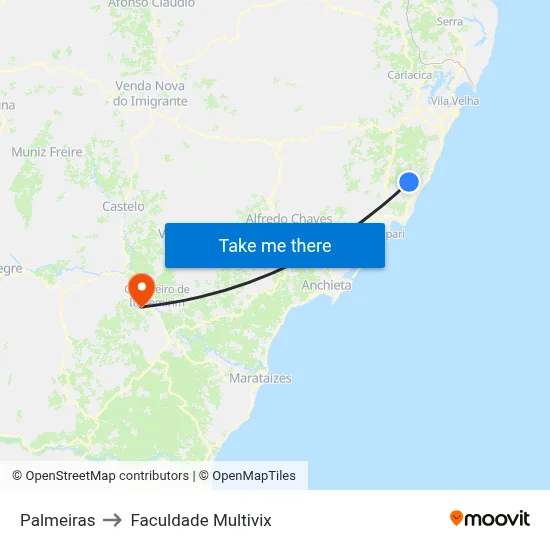 Palmeiras to Faculdade Multivix map
