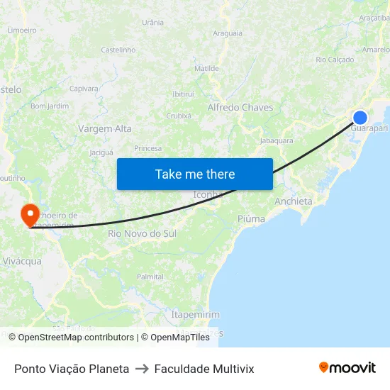 Ponto Viação Planeta to Faculdade Multivix map
