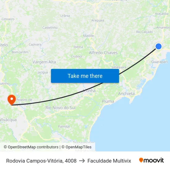 Rodovia Campos-Vitória, 4008 to Faculdade Multivix map