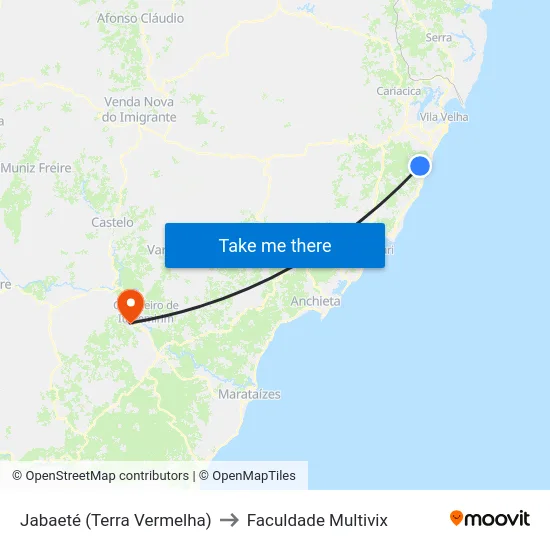 Jabaeté (Terra Vermelha) to Faculdade Multivix map