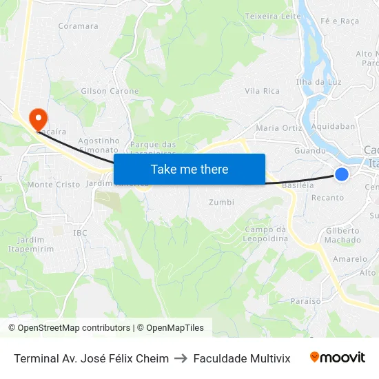 Terminal Av. José Félix Cheim to Faculdade Multivix map