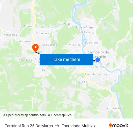 Terminal Rua 25 De Março to Faculdade Multivix map
