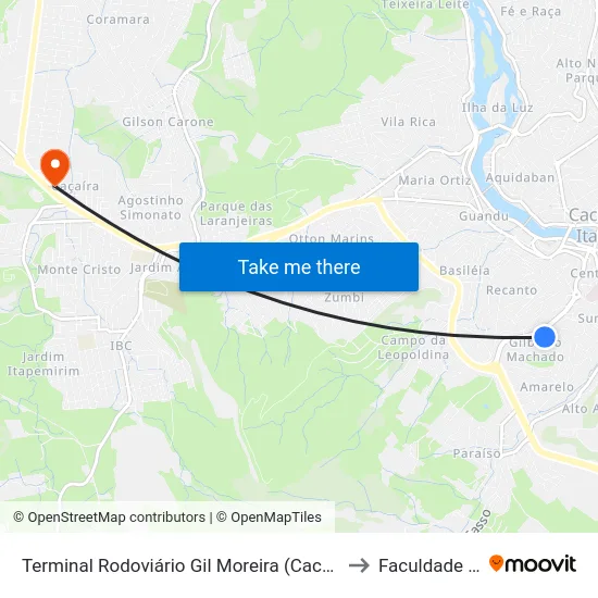 Terminal Rodoviário Gil Moreira (Cachoeiro De Itapemirim) to Faculdade Multivix map