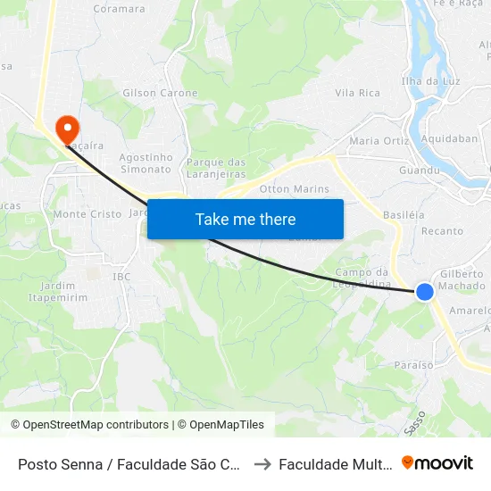 Posto Senna / Faculdade São Camilo to Faculdade Multivix map