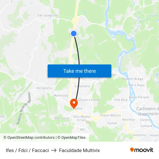 Ifes / Fdci / Faccaci to Faculdade Multivix map