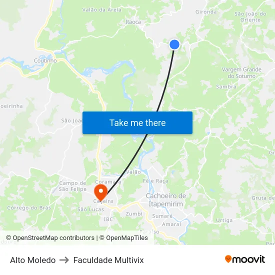 Alto Moledo to Faculdade Multivix map