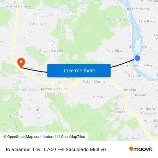 Rua Samuel Levi, 67-69 to Faculdade Multivix map