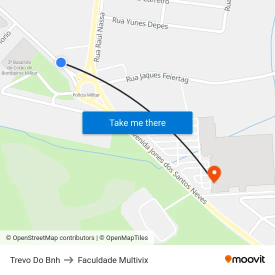 Trevo Do Bnh to Faculdade Multivix map