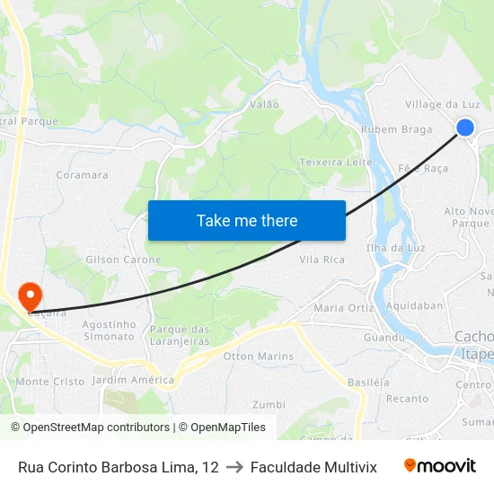 Rua Corinto Barbosa Lima, 12 to Faculdade Multivix map