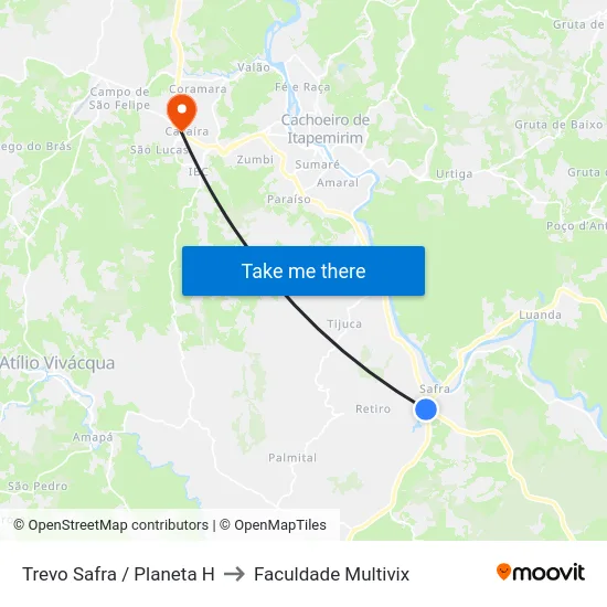 Trevo Safra / Planeta H to Faculdade Multivix map