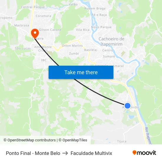 Ponto Final - Monte Belo to Faculdade Multivix map