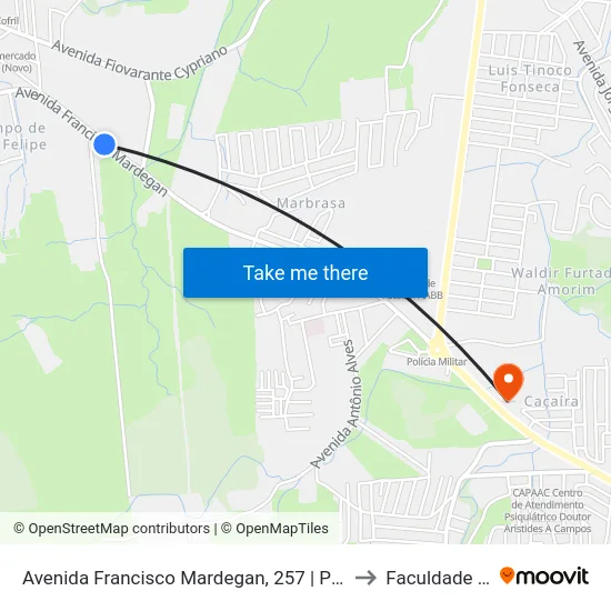 Avenida Francisco Mardegan, 257 | Parque De Exposições to Faculdade Multivix map
