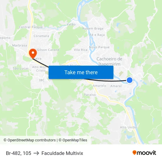 Br-482, 105 to Faculdade Multivix map