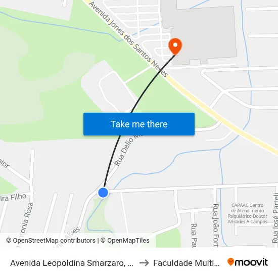Avenida Leopoldina Smarzaro, 85 to Faculdade Multivix map