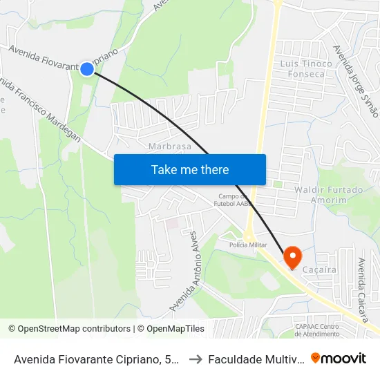 Avenida Fiovarante Cipriano, 581 to Faculdade Multivix map