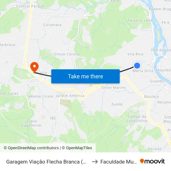 Garagem Viação Flecha Branca (Vila Rica) to Faculdade Multivix map