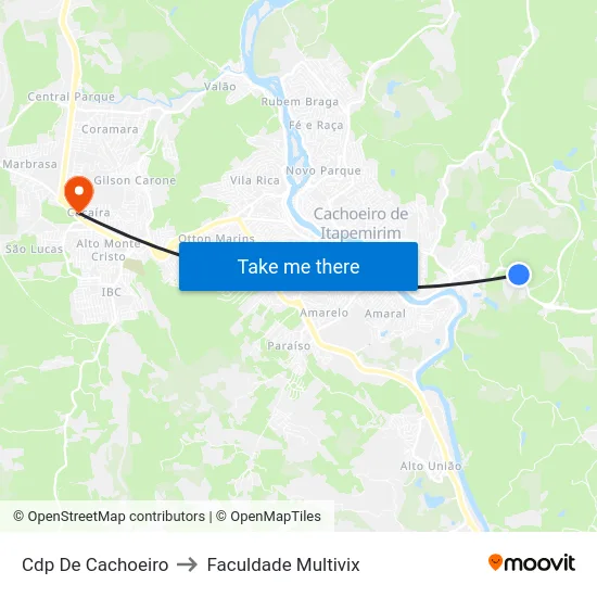Cdp De Cachoeiro to Faculdade Multivix map
