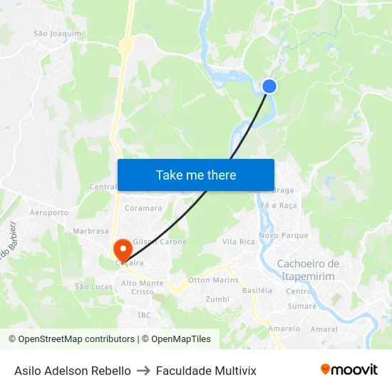 Asilo Adelson Rebello to Faculdade Multivix map