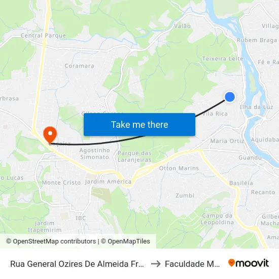 Rua General Ozires De Almeida Freitas, 112 to Faculdade Multivix map