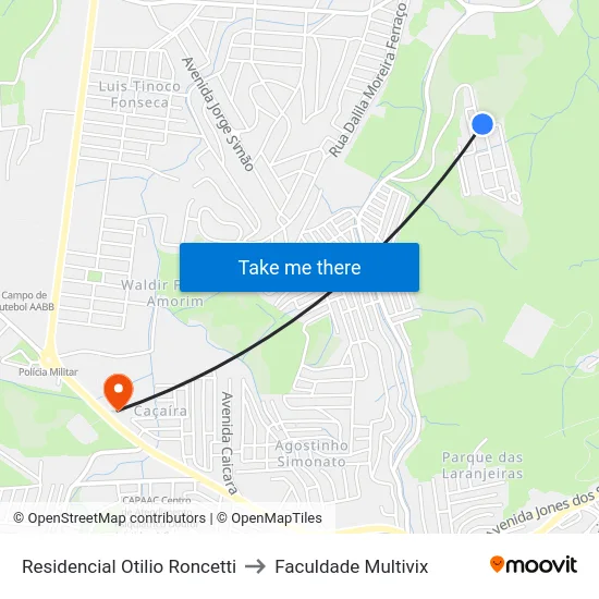Residencial Otilio Roncetti to Faculdade Multivix map