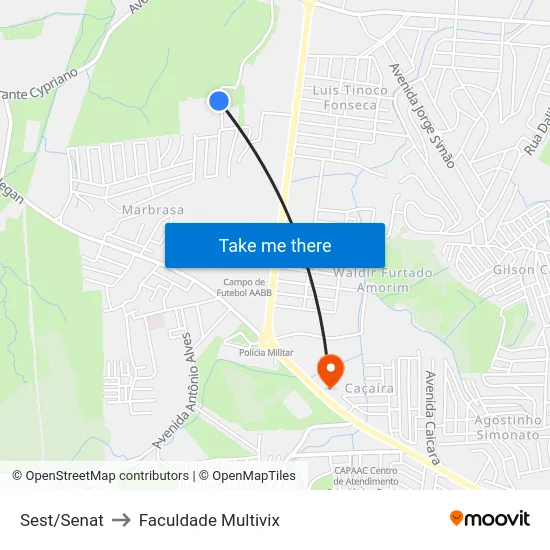 Sest/Senat to Faculdade Multivix map