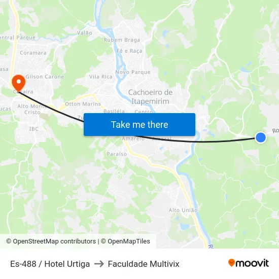 Es-488 / Hotel Urtiga to Faculdade Multivix map