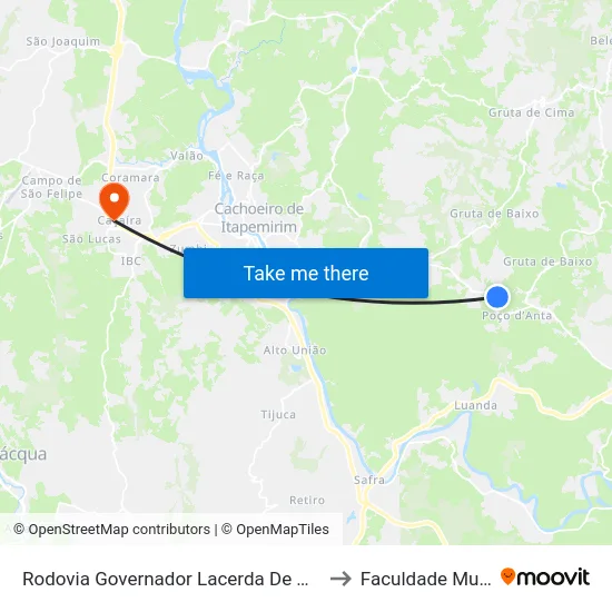 Rodovia Governador Lacerda De Aguiar, 10 to Faculdade Multivix map