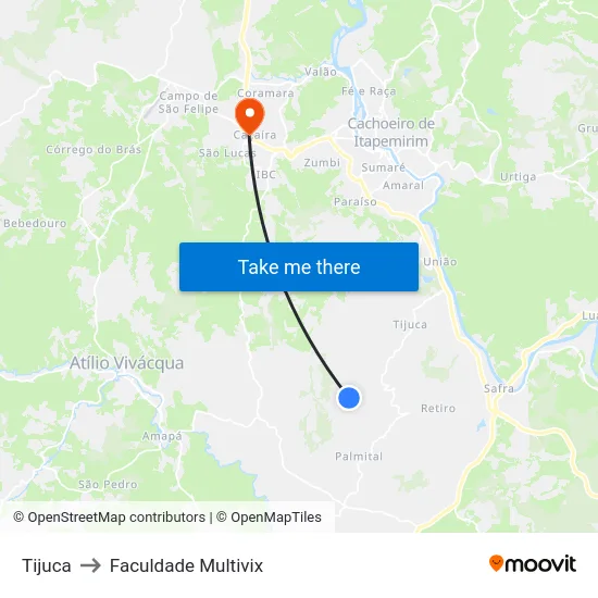 Tijuca to Faculdade Multivix map