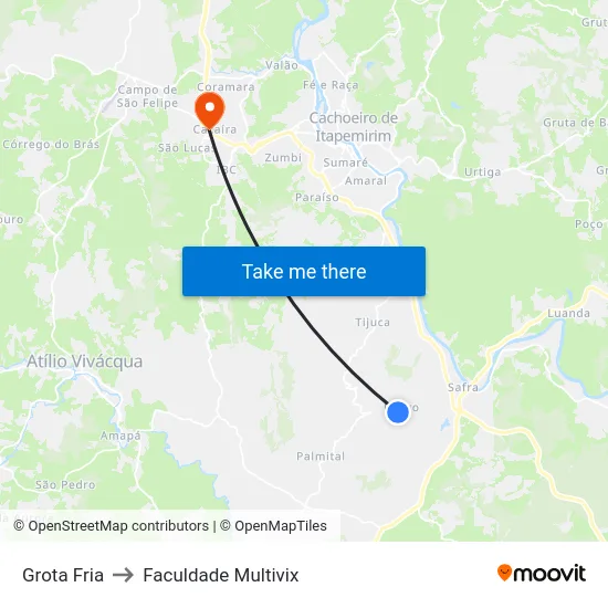 Grota Fria to Faculdade Multivix map