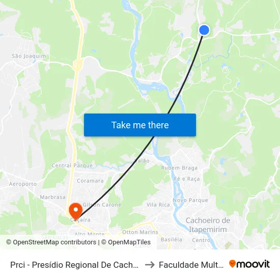 Prci - Presídio Regional De Cachoeiro to Faculdade Multivix map
