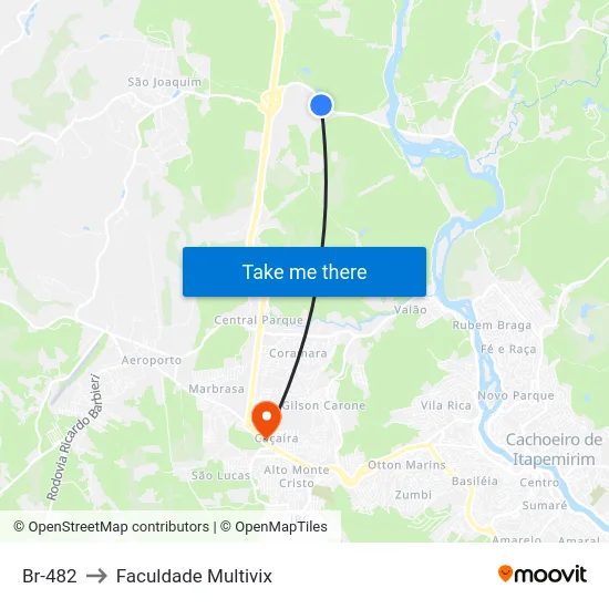 Br-482 to Faculdade Multivix map