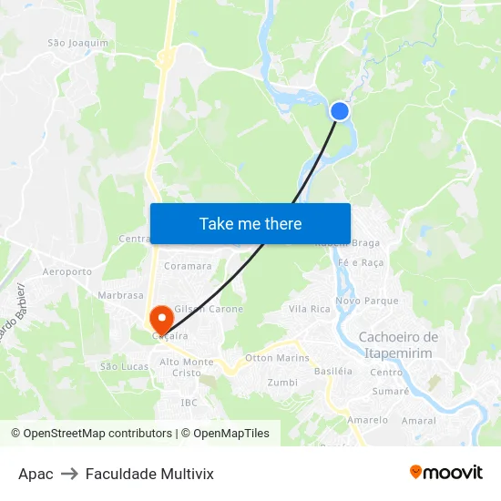 Apac to Faculdade Multivix map