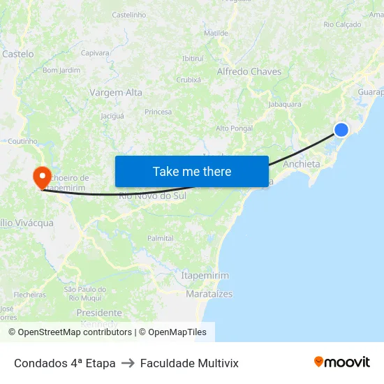 Condados 4ª Etapa to Faculdade Multivix map