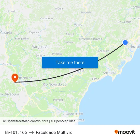 Br-101, 166 to Faculdade Multivix map