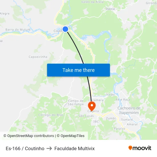 Es-166 / Coutinho to Faculdade Multivix map