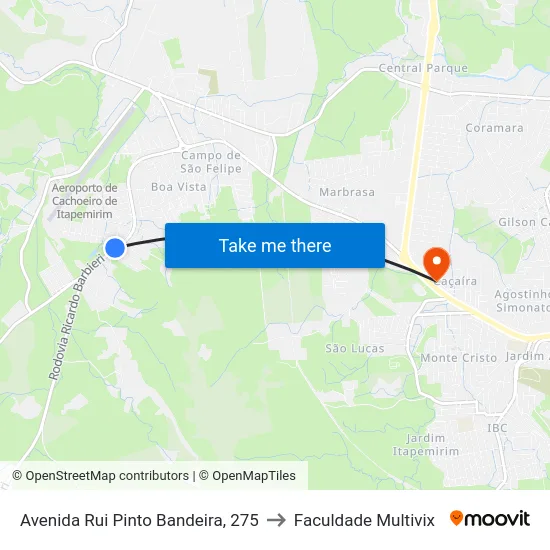 Avenida Rui Pinto Bandeira, 275 to Faculdade Multivix map