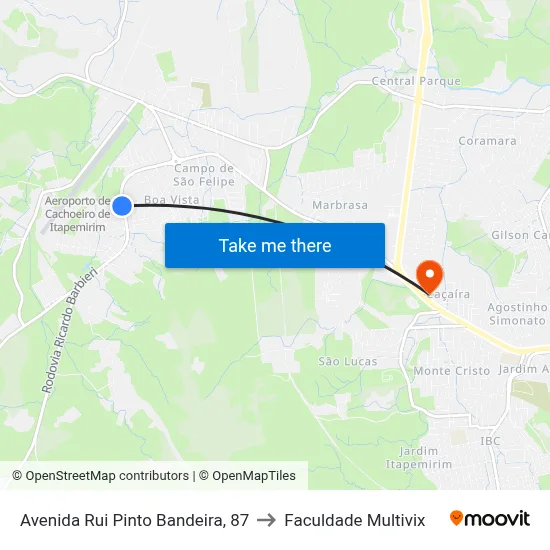 Avenida Rui Pinto Bandeira, 87 to Faculdade Multivix map