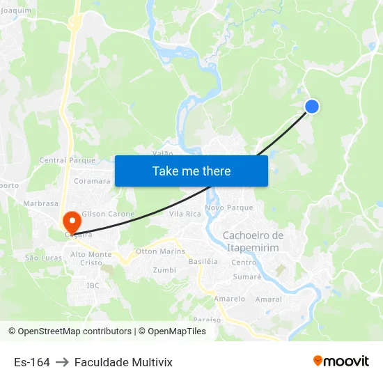Es-164 to Faculdade Multivix map