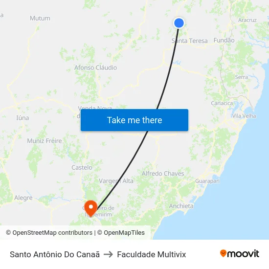 Santo Antônio Do Canaã to Faculdade Multivix map