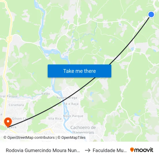 Rodovia Gumercindo Moura Nunes, 1157 to Faculdade Multivix map