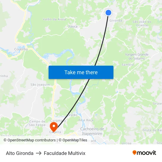 Alto Gironda to Faculdade Multivix map