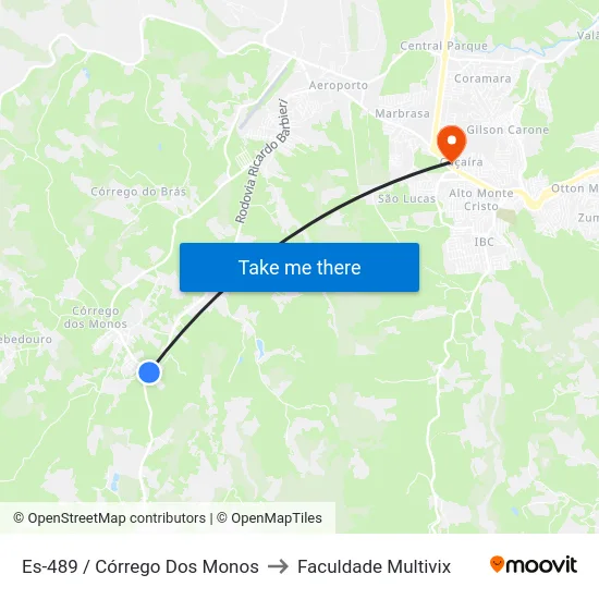 Es-489 / Córrego Dos Monos to Faculdade Multivix map