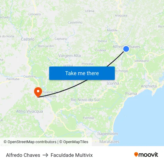 Alfredo Chaves to Faculdade Multivix map