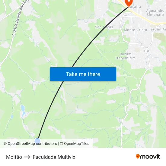 Moitão to Faculdade Multivix map
